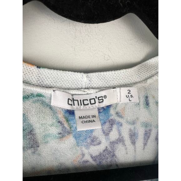 Chico's Summer Romance Bell Sleeve Coastal Shell Cardigan in Poolside Blue Large - Picture 7 of 8